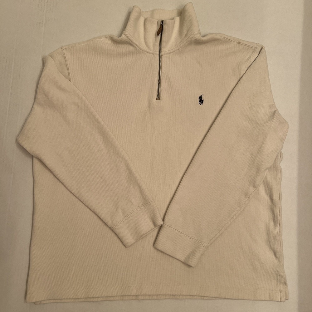 Polo Ralph Lauren Men's Estate Ribbed Quarter-Zip Sz XL Pullover Cream Cotton